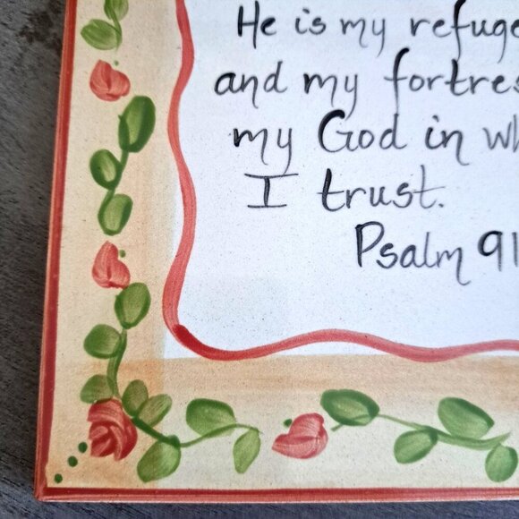 Decorative Bible Passage Ceramic Tile Wall Hanging Psalms 91:2 "He is my Refuge" - Picture 4 of 6